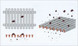 Schema della separazione delle particelle su una fessura wedge wire