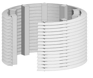 Schema cutaway di un cilindro wedge wire alternativo