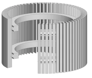 Schema di un cilindro wedge wire con profili verticali