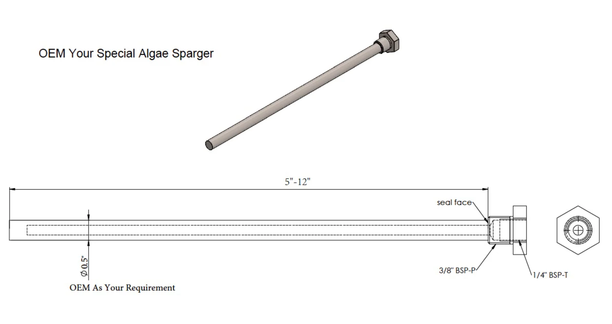 Dimensioni OEM di uno sparger per alghe