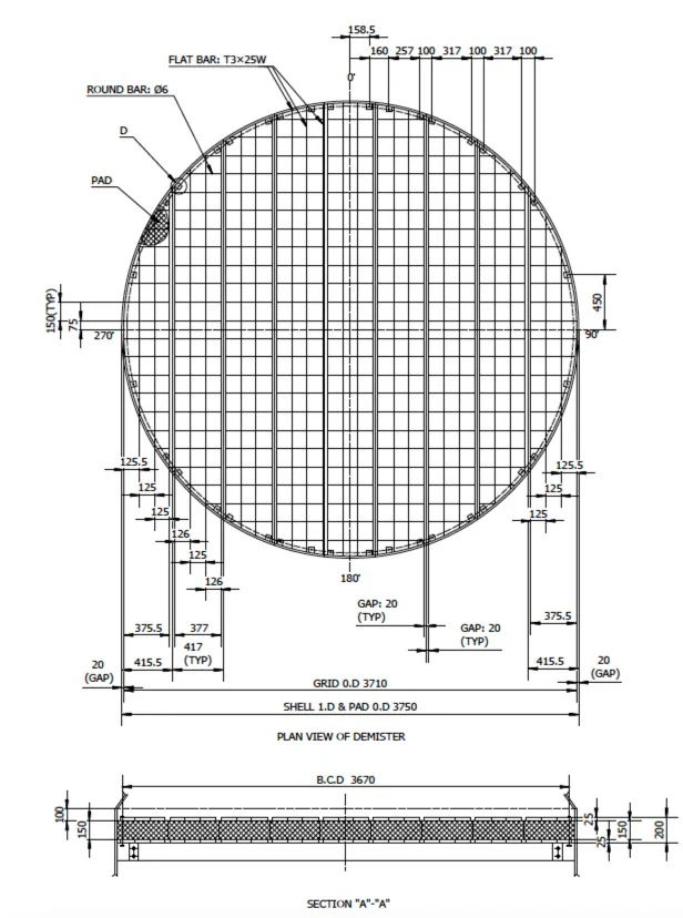Disegno di un demister filter a disco